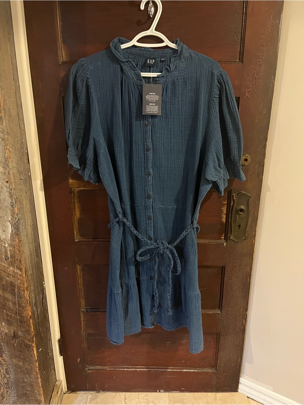 GAP Navy Blue Button-Front Mini Dress with Tie Waist